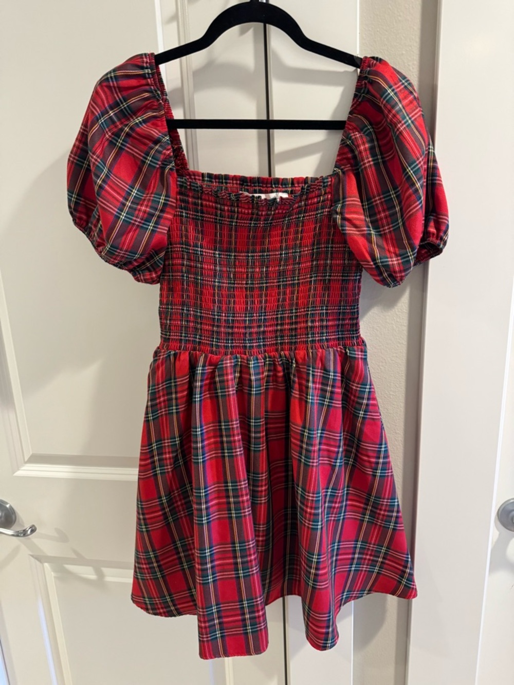 Altar'd State Red Plaid Smocked Mini Dress